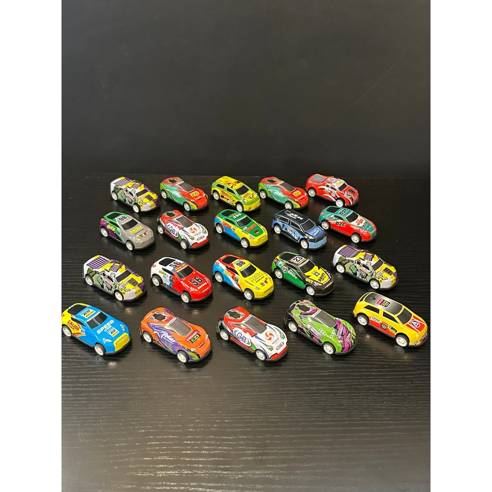 Lot of 20 Pull Back Toy Racing Cars Multi Color Miniature Diecast Style Vehicles